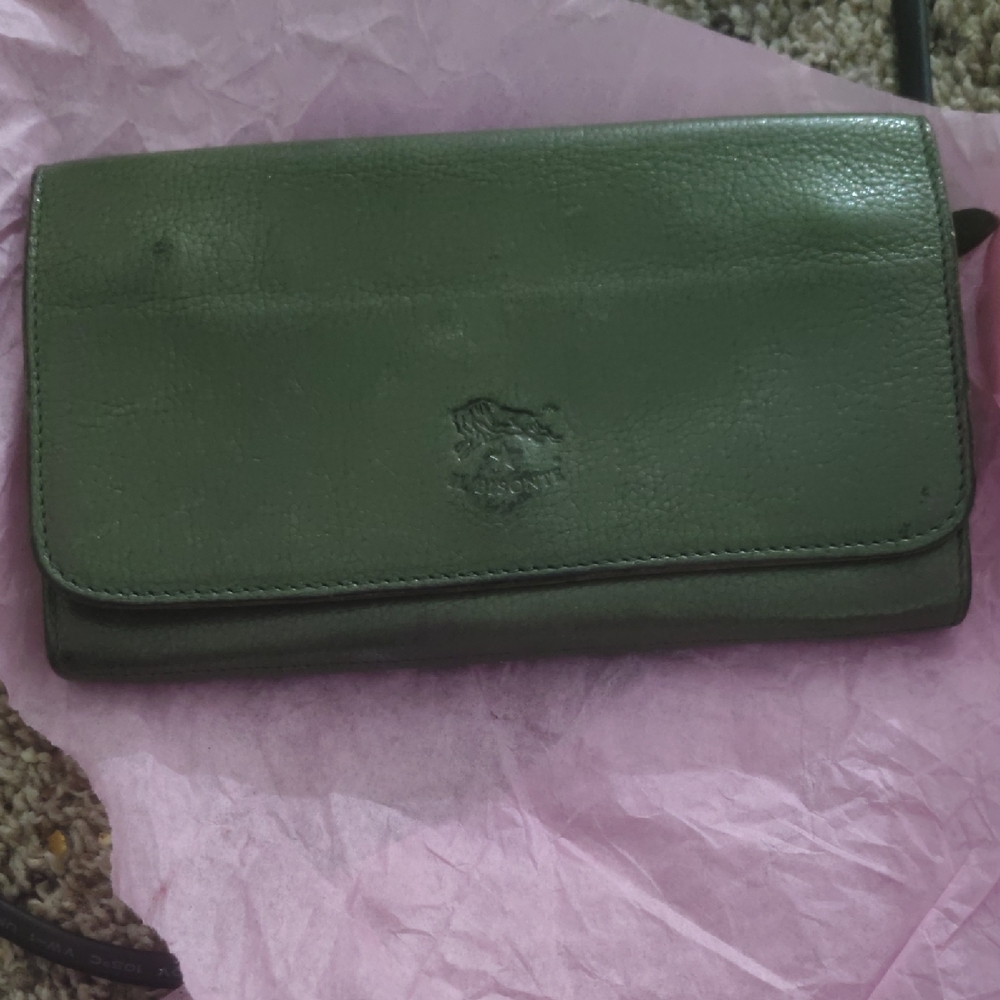 Green IL BISONTE Snap Button Closure Leather Wallet - Picture 1 of 14